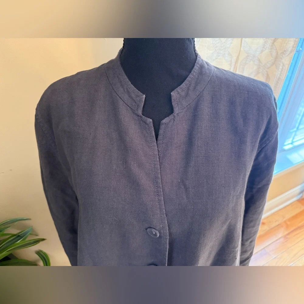 Eileen Fisher 100% Linen Heavy Long Lagenlook  Jacket Women’s Size XL Dark Gray - Picture 4 of 10